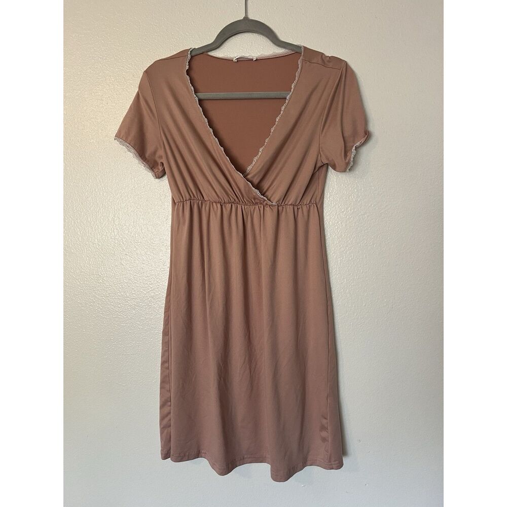 Ekouaer Nursing Gown Mauve A-Line Short Sleeve Knee Length Size S